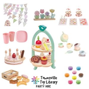 Tea Party Set which includes wooden toys, bunting, plates and cups for a Tea Party.